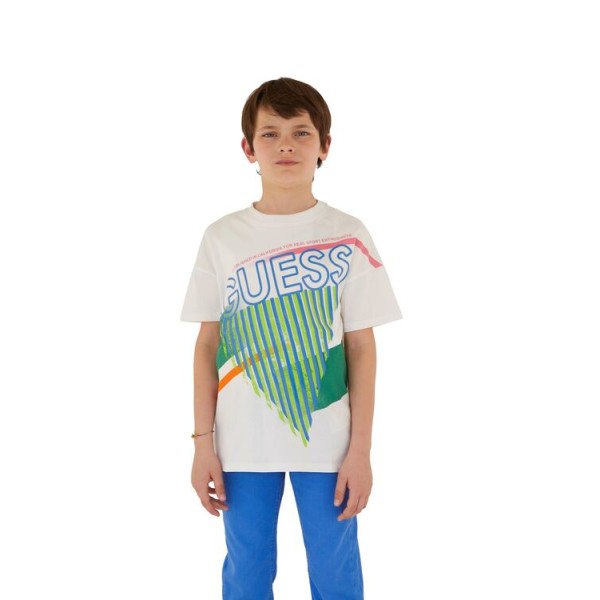 T-shirt με στάμπα με λογότυπο μπροστά Guess